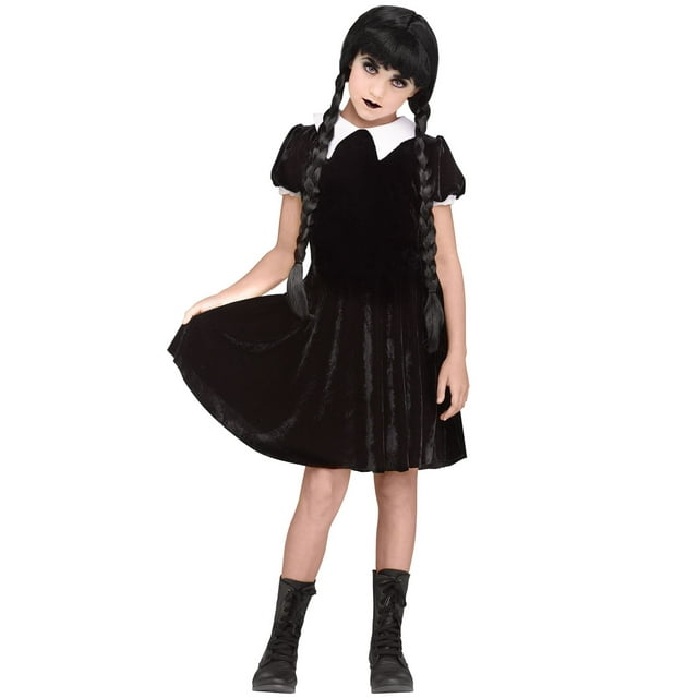Fun World Gothic Wednesday Addams Girl's Halloween Fancy-Dress Costume ...