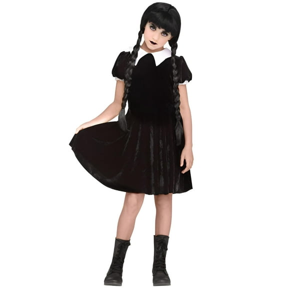Fun World Gothic Wednesday Addams Girl's Halloween Fancy-Dress Costume for Child, M (8-10)