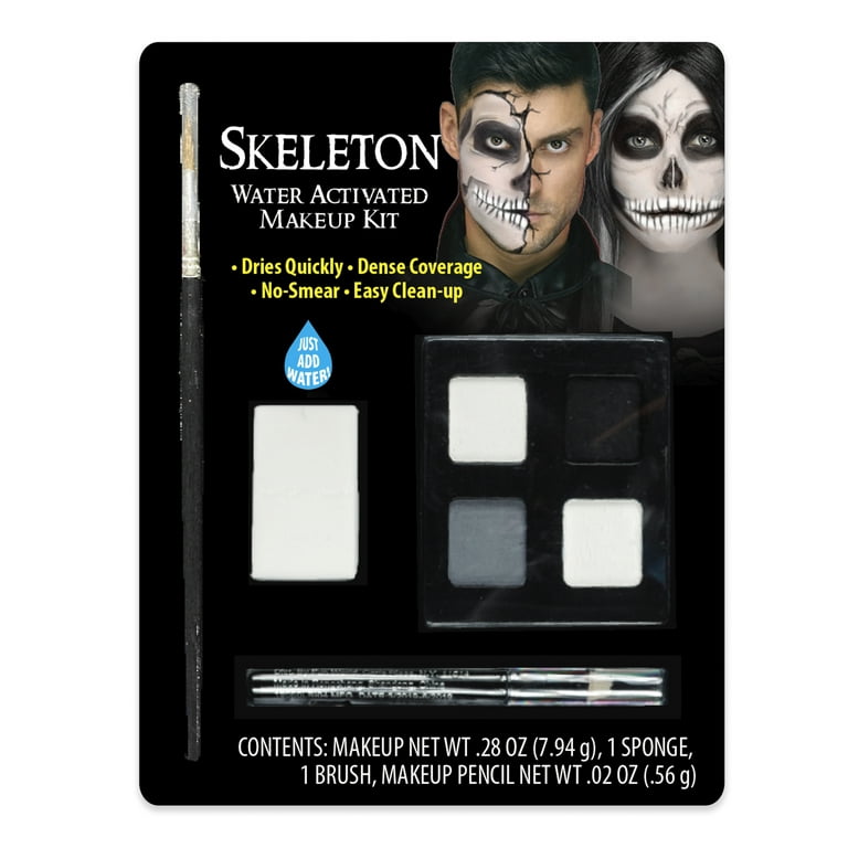 Fun World Halloween Costume Water Activated Face Paint Makeup Kit, Skeleton  