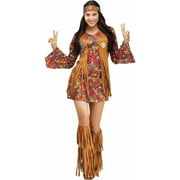 Fun World Adult Female Hippie Halloween Fancy-Dress Costume with Dress and Vest, 10-14