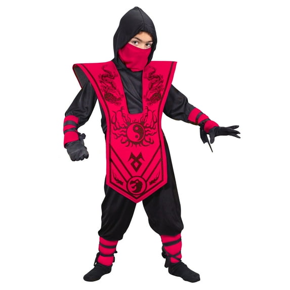Complete Red Ninja Halloween Costume for Children, Boys Size M (8), by Fun World