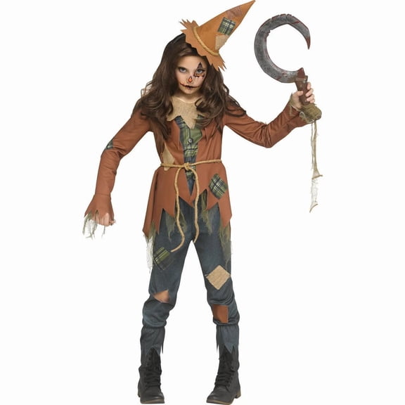 Fun World Kids' Scary Crow Scarecrow Costume - Size 14-16 - Brown