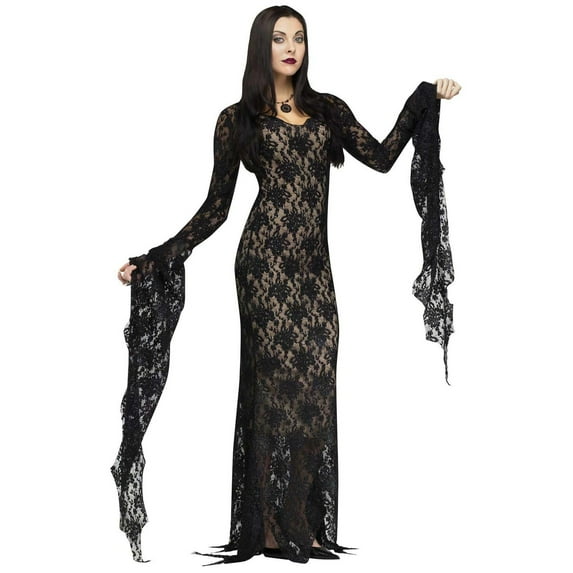 Fun World Lace Morticia Women's Halloween Fancy-Dress Costume for Adult, M (8-10)