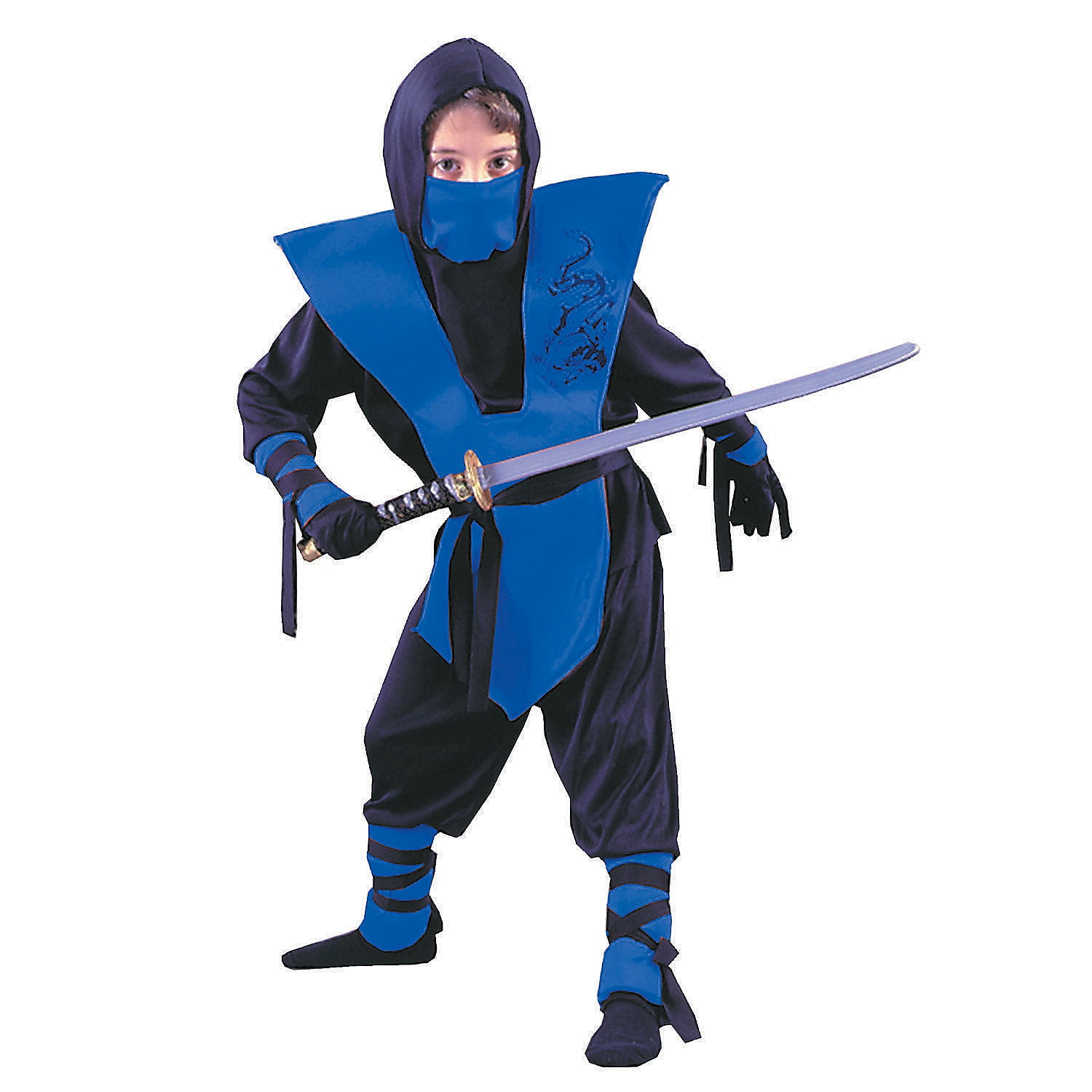 Kids Ninja Costume Set - Black Or White With Hood, Mask, Belt & Ties (Medium 8-10)