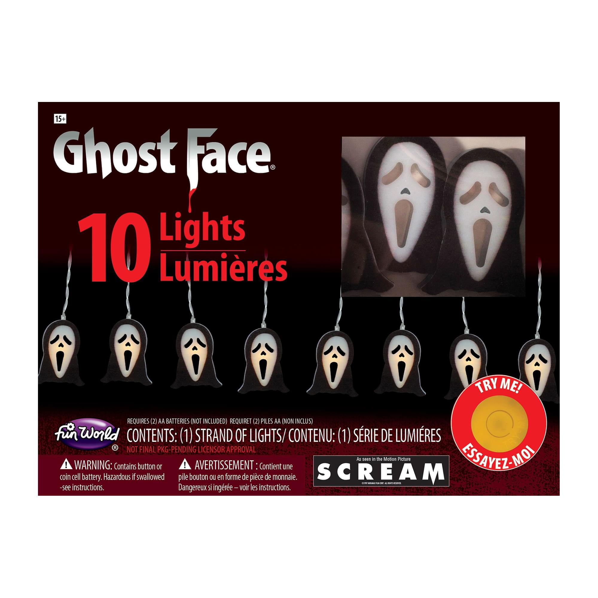 Fun World Officially Licensed Ghost Face String Lights Battery Operated, image size:2000x2000
