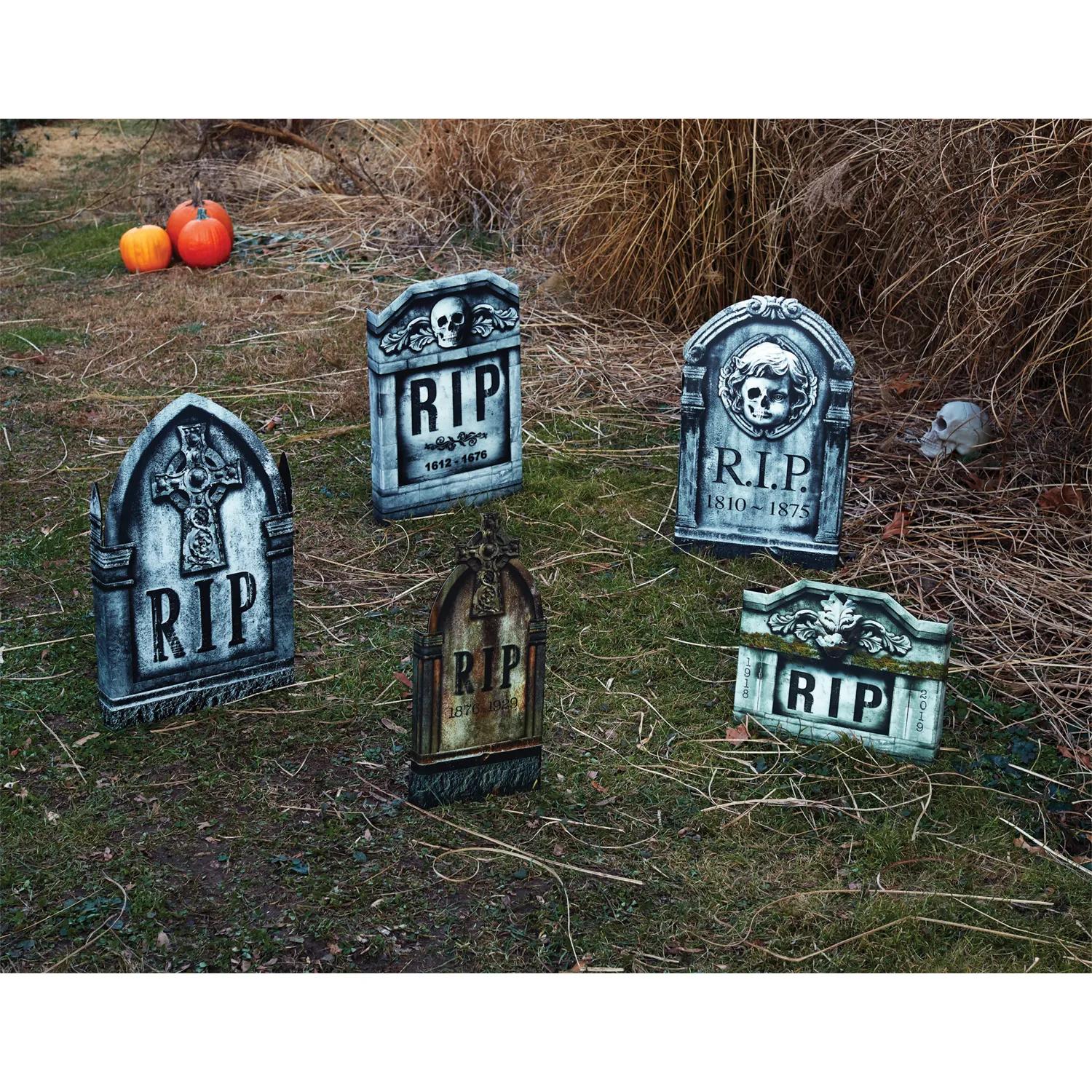 Fun World Photo Realistic Tombstone 5 Piece Set Halloween Decorations Fun World Photo Realistic Tombstone 5 Piece Set Halloween Decorations