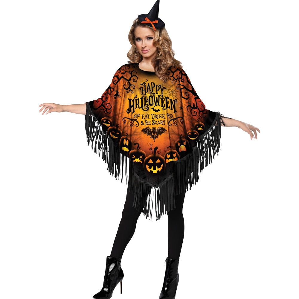 Fun World Poncho Happy Instant Women's Halloween Fancy-Dress Costume for Adult, One Size