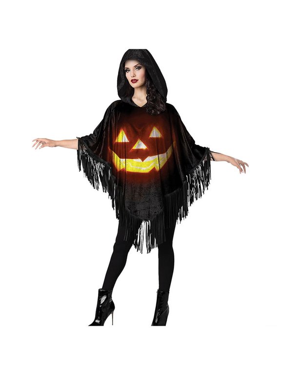 Poncho Jack-O-Lantern Instant Women's Halloween Fancy-Dress Costume for Adult, One Size