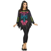 Fun World Poncho Skeleton Women's Day of the Dead Fancy-Dress Costume for Adult, One Size