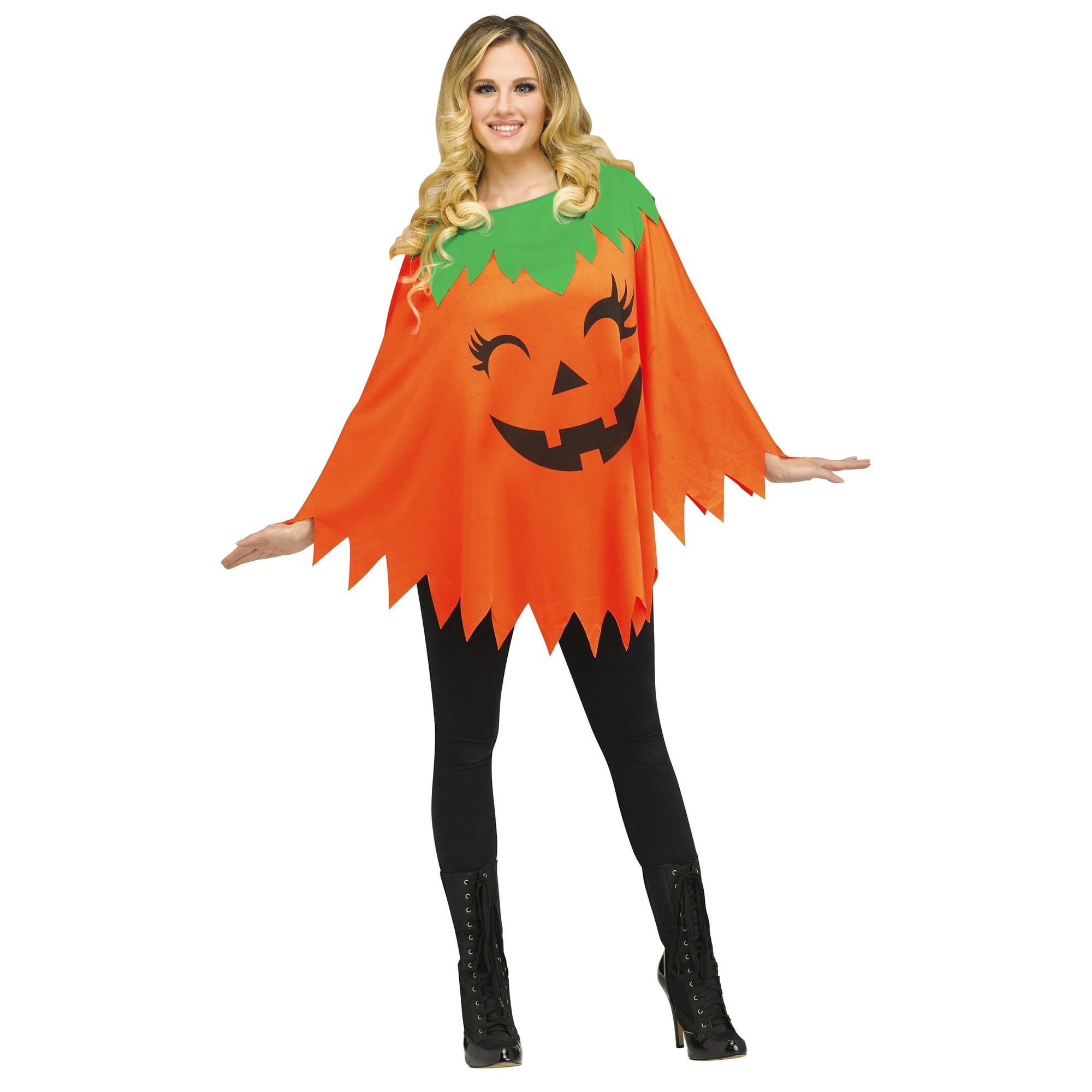 Fun World Pumpkin Poncho Orange Halloween Costume Set, Women