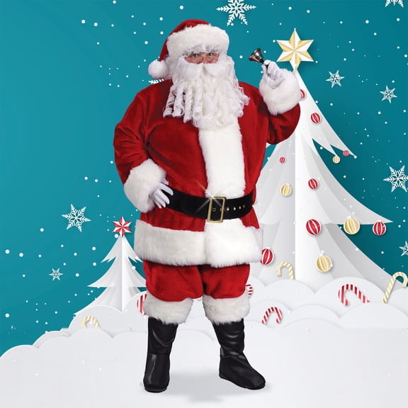 Fun World Regency Plush Crimson Adult Santa Claus Suit Christmas Costume - Standard Size