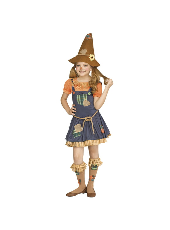 Fun World Scarecrow Multi-Color Halloween Costume Set, Big Girls Female Child