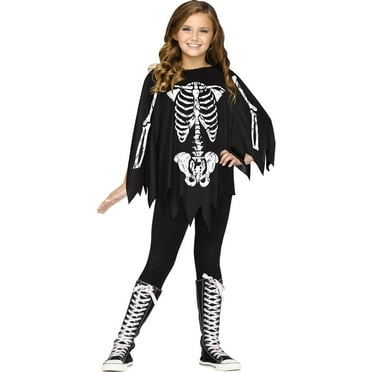 Fun World Skeleton Poncho Girl's Halloween Fancy-Dress Costume for Child, One Size