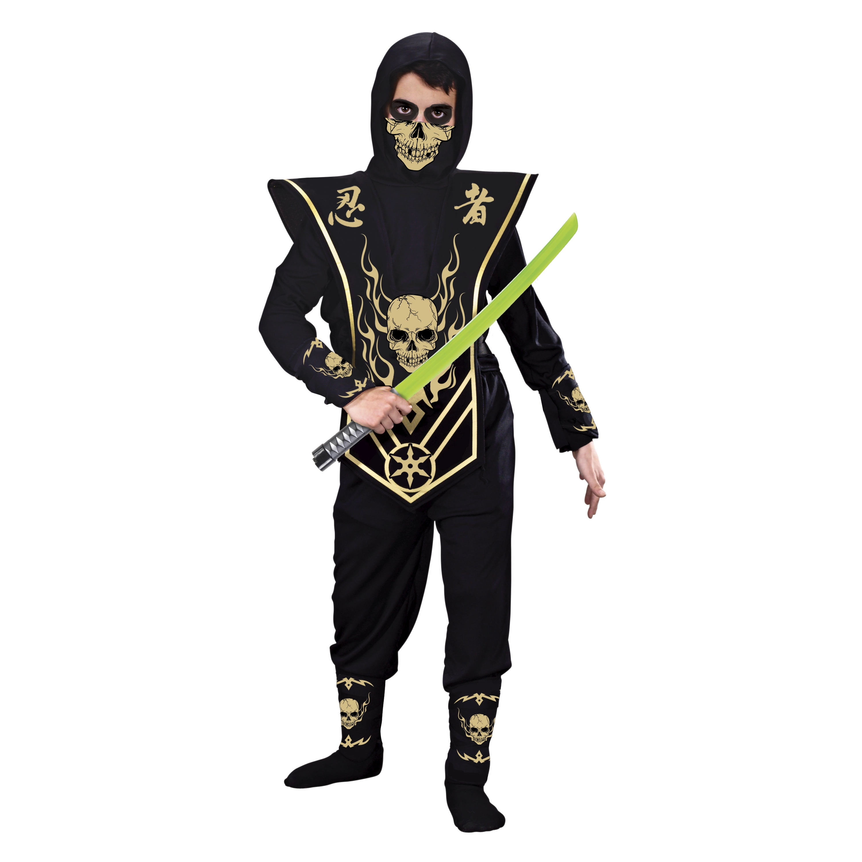 Gold Skull Ninja Halloween Costume for Children, Boys Size S (6/7), by Fun World