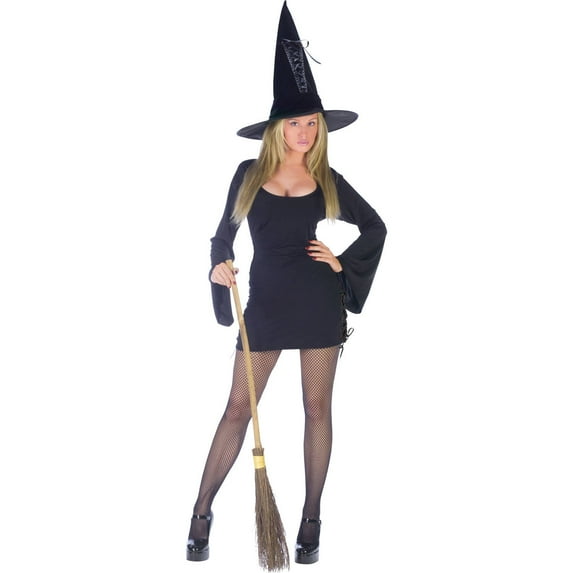 Fun World Tied-Up Sultry Dark Witch Women's Halloween Fancy-Dress Costume for Adult, with Inter-Laced Hat S