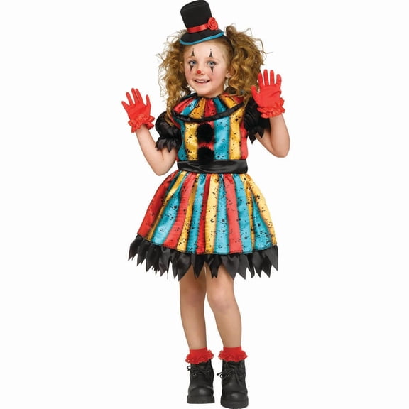 Fun World Toddler Girls' Colorful Carny Clown Dress Costume - Size 3T-4T - Multicolored