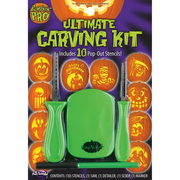 Fun World Ultimate Pumpkin Carving Kit, 14 Piece, Includes 10 Stencils and Tools