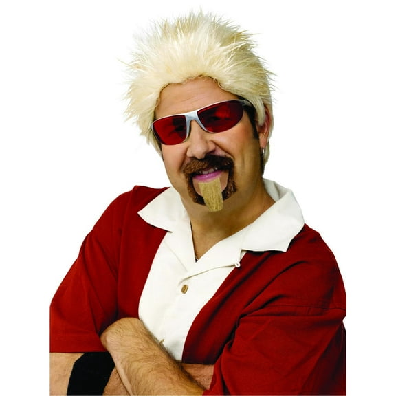 Fun World Celebrity Chef Wig & Goatee  White Curly Wig and Beard Set for Adults