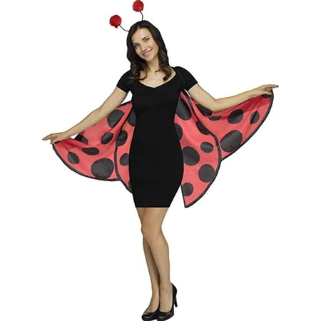 Fun World Women's Halloween Spotted Ladybug Costume Wings, Red Black, One Size, Multi, Standard