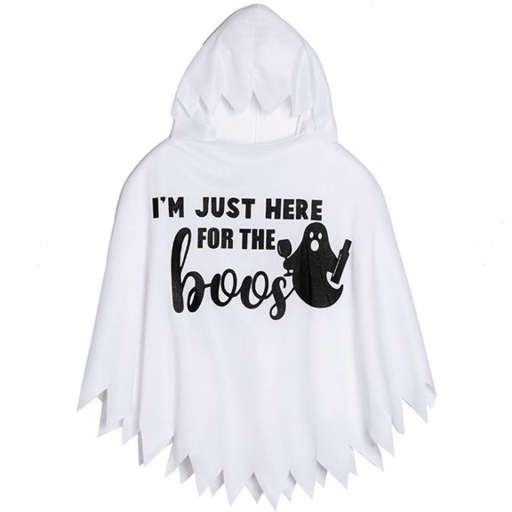 Fun World Womens Halloween Ghost Printed Party Poncho Holiday Shirt White