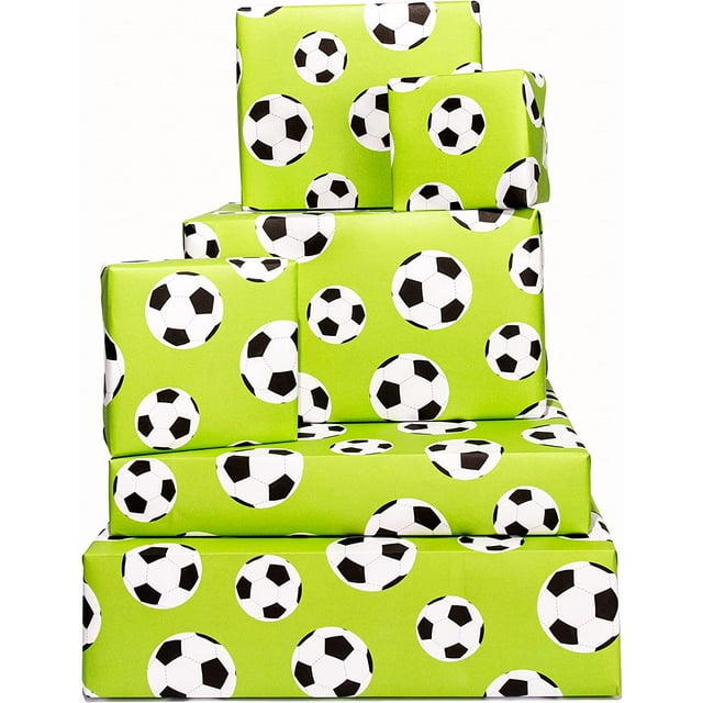 Fun Wrapping Paper for Boys 6 Sheets of Birthday Gift Wrap Soccer Football Wrapping Paper