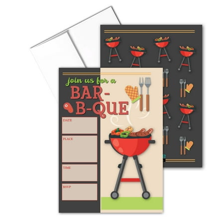 Fun and Cute BBQ Invitations - 25 Invites with Envelopes - BBQ - B15235