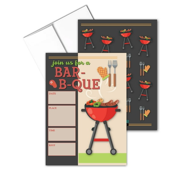 Fun and Cute BBQ Invitations - 25 Invites with Envelopes - BBQ - B15235