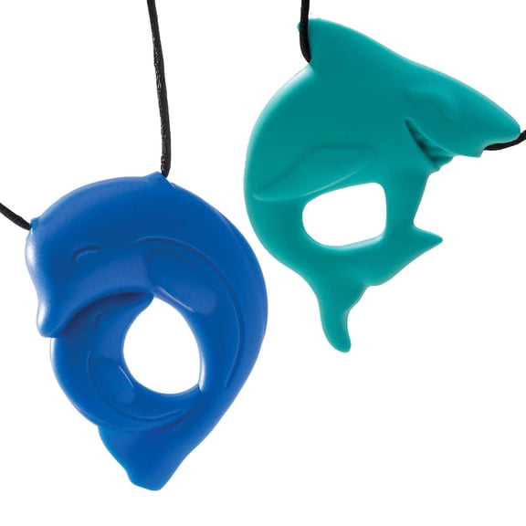 Fun and Function Shark & Dolphin Chewy Necklace Set for Moderate Chewers and Children with Sensory Processing Disorder