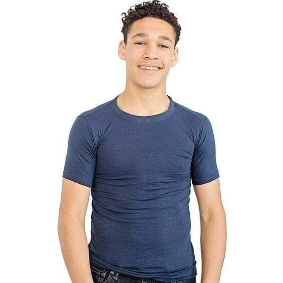 Fun and Function's Crisp White Tagless Short Sleeves Hug Tee Shirt for Deep Pressure for Kids with Sensory Issues Navy Blue Ages 14-15