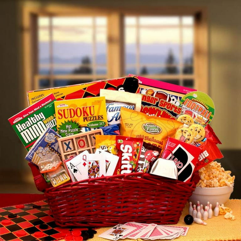 Fun and Games Gift Basket with Puzzles Cookies and Candies Thank