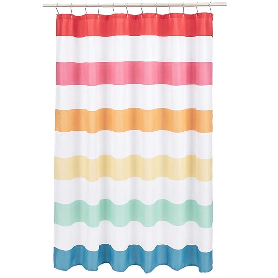 Fun and Playful Rainbow Banded Stripe Printed Pattern Microfiber Bathroom Shower Curtain - Rainbow Banded Stripe, 72 Inch