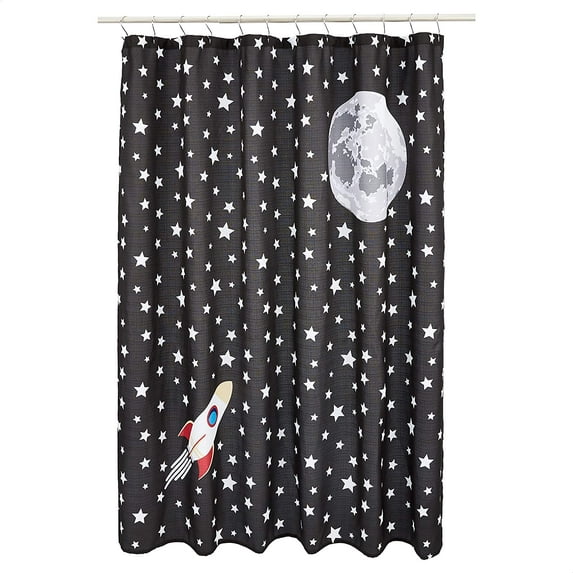 Fun and Playful Space Rockets Printed Pattern Microfiber Bathroom Shower Curtain - Space Rockets, 72 Inch