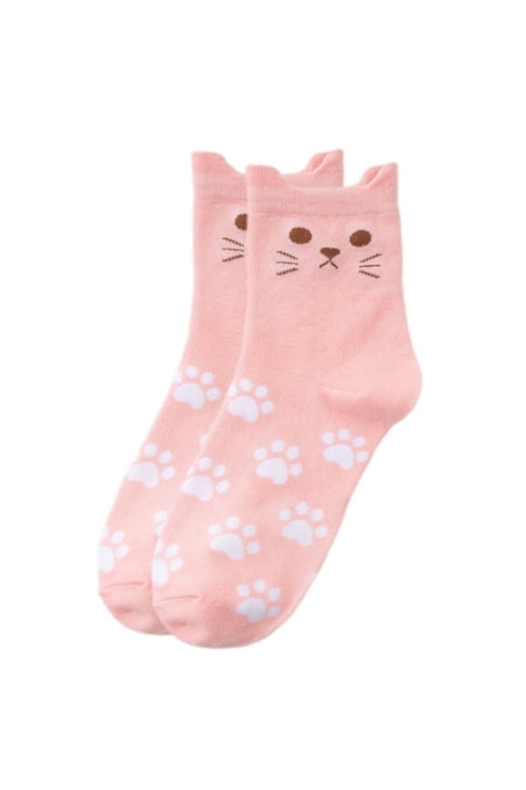 Fun and Stylish Cats Themed Socks for Women Kitten Ear Cats Paws Print Cotton Middle Calf Socks Hosiery for Lover