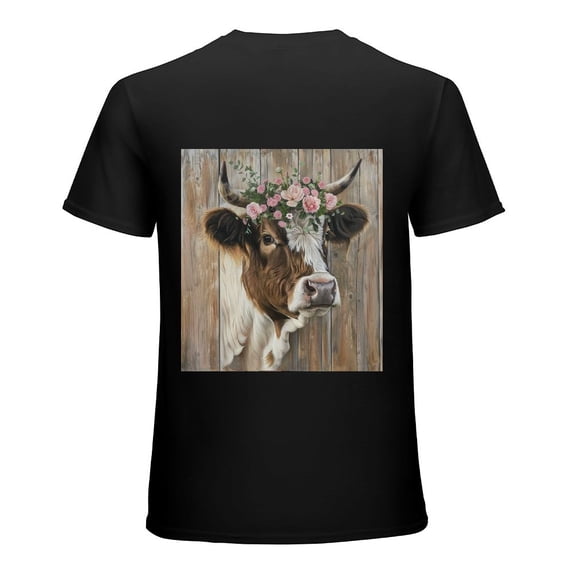 Fun and cute cow flower highland cow art, shirt design art exhibition, T-shirt children's gift casual breathable men, women, boys and girls