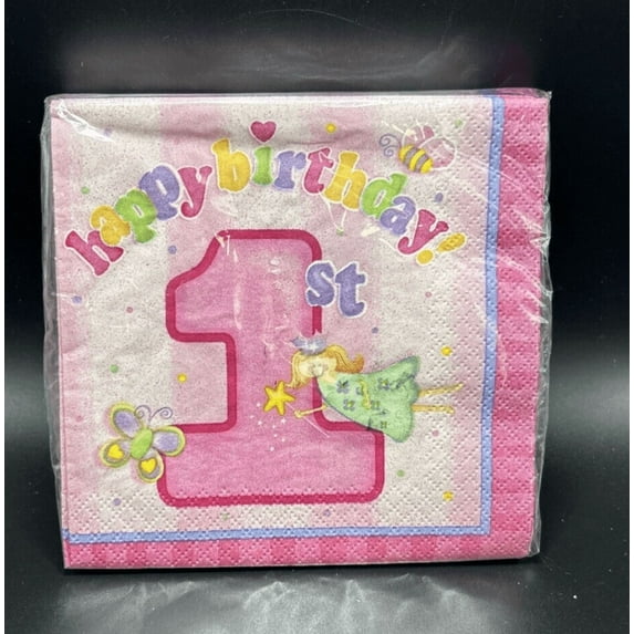 Fun at One Girl Pink Cute Kids First 1st Birthday Party Paper Beverage Napkins