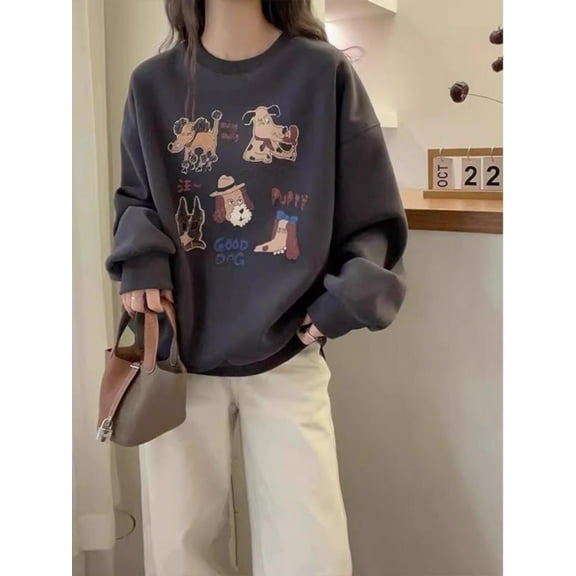 Fun cartoon print sweater fashionable loose versatile top