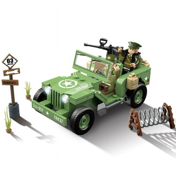 Soapjuice Fun military building blocks builds battle scenes Abandoned houses stronghold defense Jeep small pellet building blocks