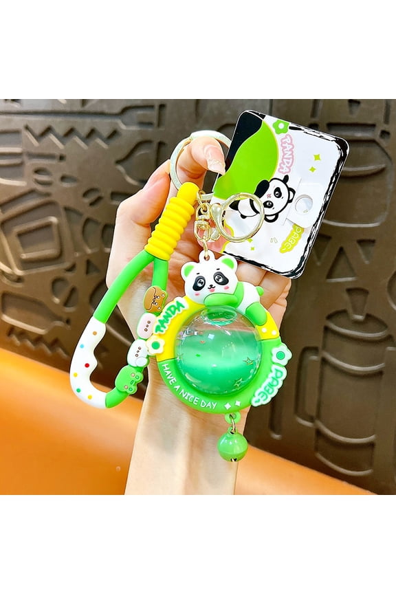Fun oil-filled round panda keychain, cute backpack pendant, car key accessory, small gift supply