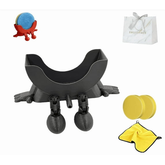 Fun smiley face sponge holder for kitchen sink | 3D-printed storage rack with legs and handles | Includes Random Color Smiley Sponge Ball | New Sponges Holder for Sink Drain Holes - (Black)