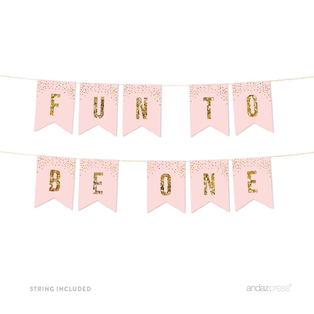 Fun to Be One, Pink Gold Glitter 1st Birthday Party Pennant Banner ...
