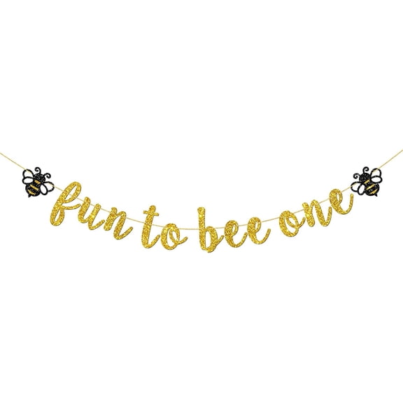 Fun to Bee One Banner, Bumble Bee Themed First Birthday Party Decorations, New Mom Sign Banner, BoGirls Bee One Party Decorations, Gold Glitter
