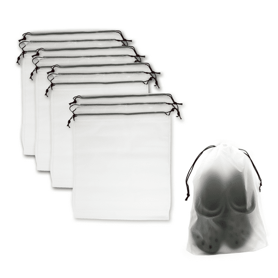 FunBuy 12PCS Translucent Travel Shoe Bags with Drawstring - 16"x12"