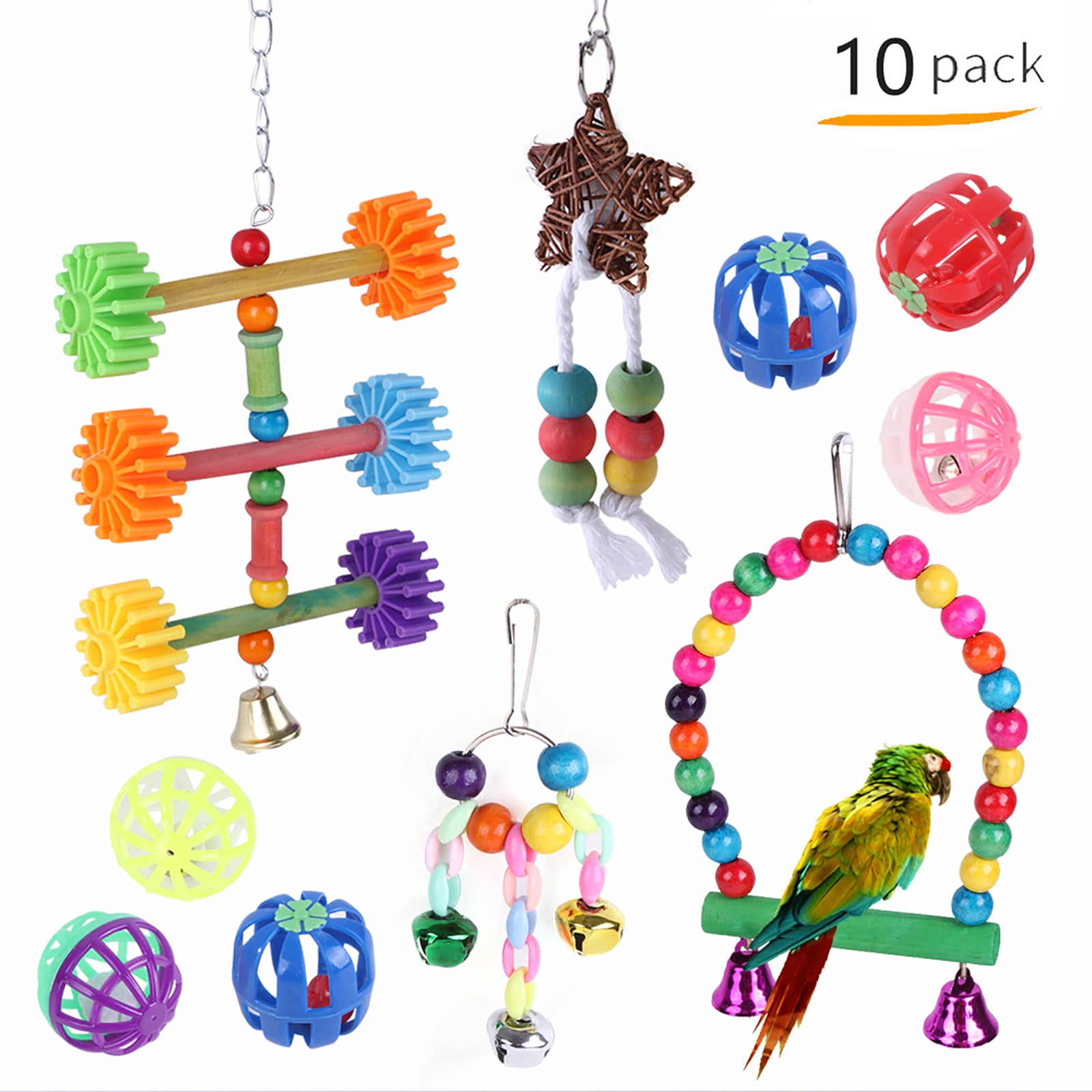 FunChaos 10 Packs Bird Toys for Bird Cage, Bird Swing Toys, Bird