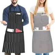 FunChaos 2 Pack Cooking Aprons for Women & Men, Chef Apron for BBQ Baking RestaurantBlack/White