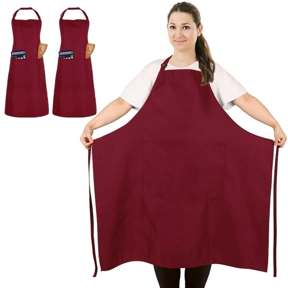 FunChaos Christmas Aprons Red Aprons Plus Size, Professional Apron with 2 Pockets for Women and Men for Kitchen Cooking, Larger Size, 2 Pack