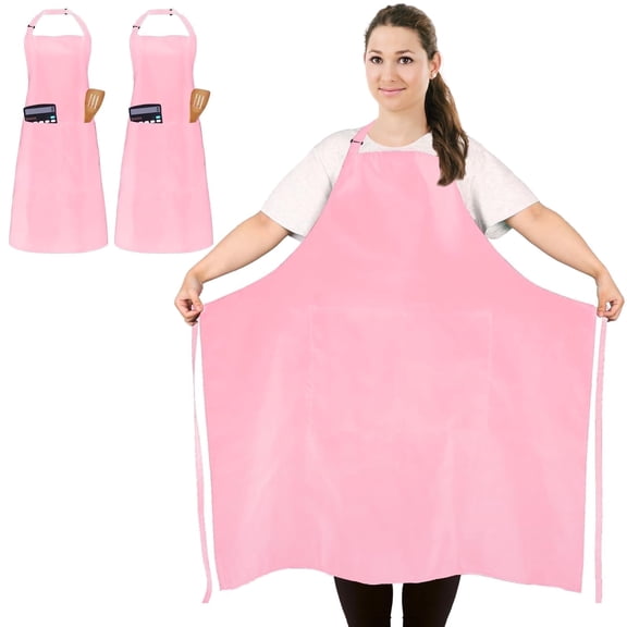 FunChaos 2 Pcs Plus Size Chef Apron, Professional Apron with 2 Pockets for Women and Men for Kitchen Cooking, Larger Size, Pink