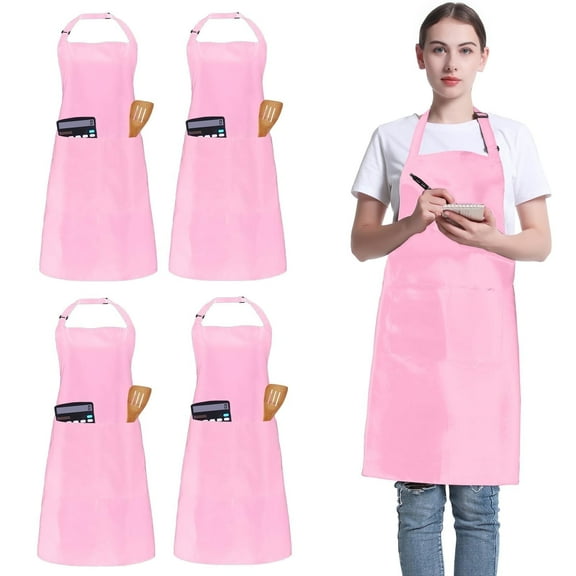 FunChaos 4 Pack Aprons for Women and Men, Adjustable Apron with 2 Pockets, Kitchen Chef Apron for Cooking, Pink