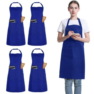 FunChaos 4 Pack Aprons for Women and Men, Adjustable Apron with 2 Pockets, Kitchen Chef Apron for Cooking, Blue