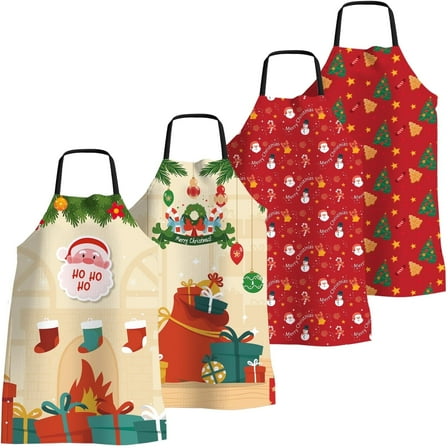 FunChaos 4 Pack Christmas Kitchen Aprons for Women Men, Adjustable Cooking Chef Aprons Waterproof Bib Aprons Cute Xmas Party Gift