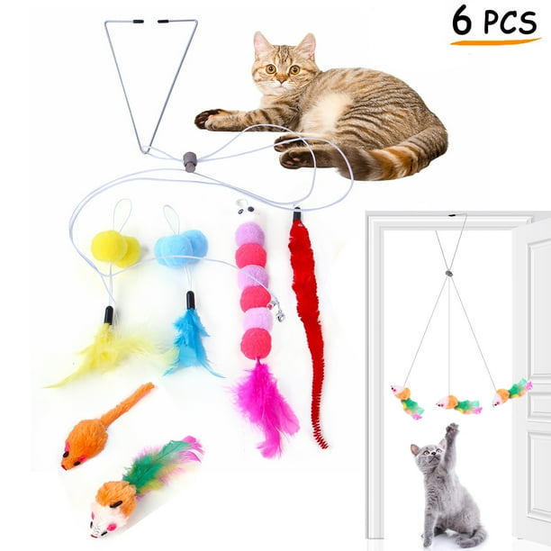 FunChaos 6 PCS Interactive Cat Feather Toys for Indoor Cat, Retractable